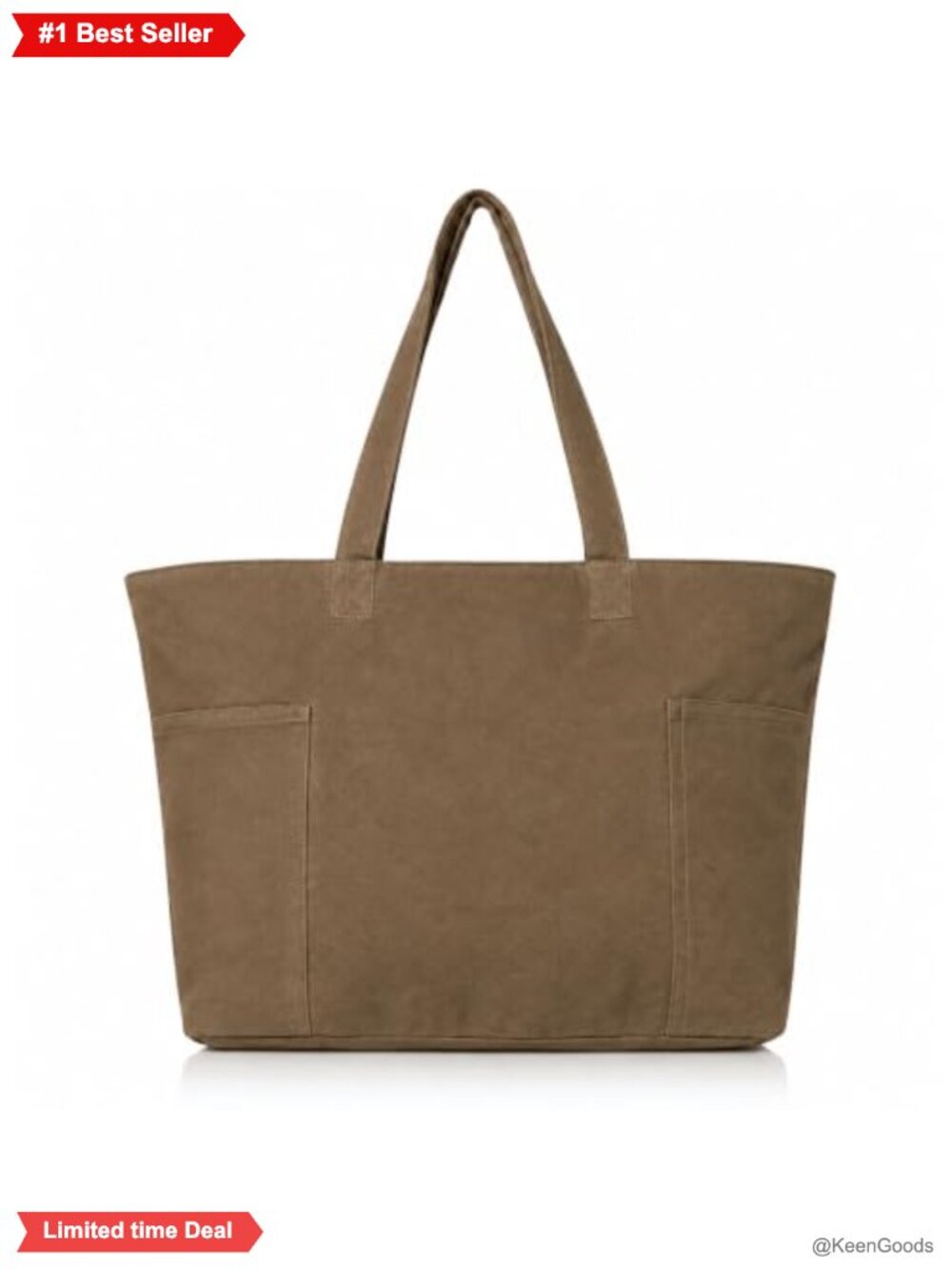 Large Stone Washed Canvas Tote Bag Zip Top Shoulder Bag Work Travel